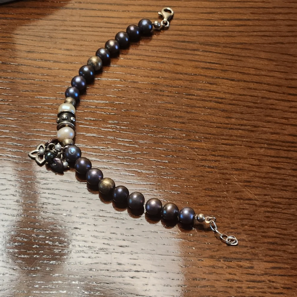Sterling Silver, Bead and Pearl Bracelet with charms